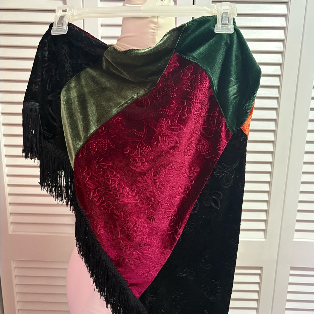 Velvet Patchwork Shawl with Fringe